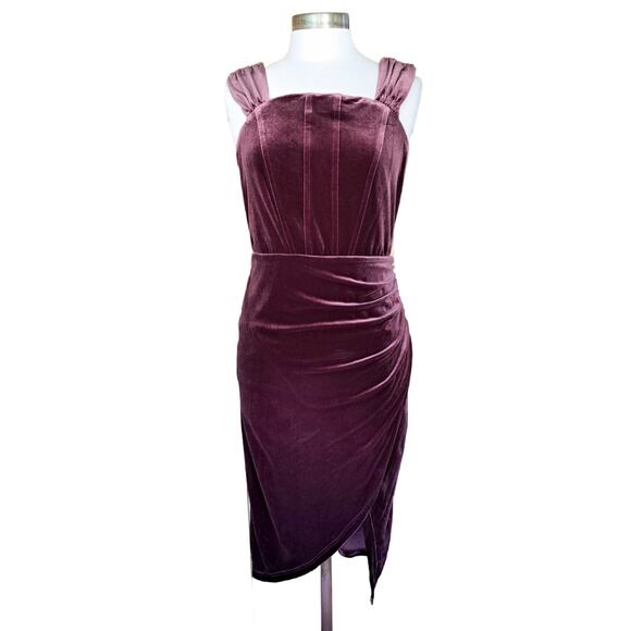CACHE Stretch Velvet Corset Midi Pencil Dress Size 12 Cocktail Party Mauve - Picture 1 of 10